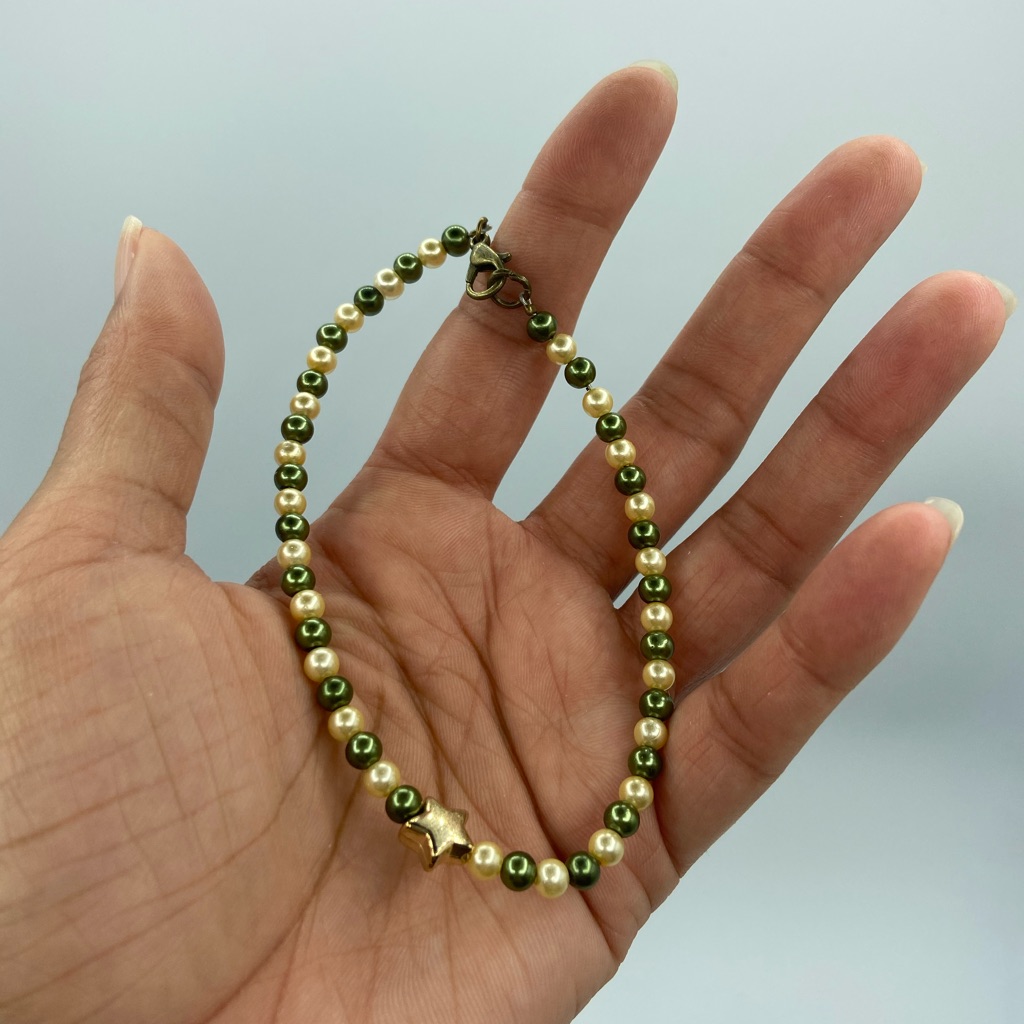 Handmade Glass Bead Anklet W/ Gold Star Charm